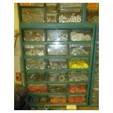 Large Metal Shop Organizer Bin with Contents