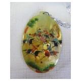 Vintage Hand Painted Large Mother of Pearl Pendant