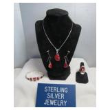 Artisan Sterling Silver & Red Coral Jewelry Set