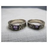 2pc Sterling Silver & Stone Etched Band Rings