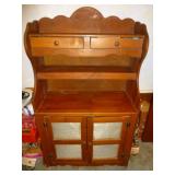 Mid Century Wood & Punched Tin Hutch Cabinet