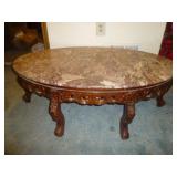 Carved Wood Marble Top Oval Center Table