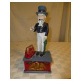 Hand Painted Cast Iron Mechanical Bank with Coins