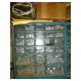 Metal Shop Organizer Bin with Contents