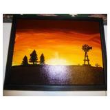 Windmill at Sunset Framed Canvas Giclee Art Print
