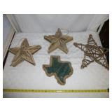 4pc - Texas Leather Art & Hand Made Wood Stars