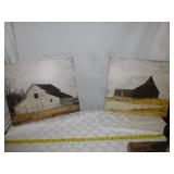 Pair of Old Barn Giclee Art Prints on Canvas
