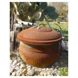 Vintage Hammered Metal Large Pot & Garden Hose