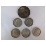 US Silver Coins - 5pc Dimes & Quarter