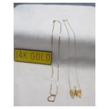 2pc 14k Gold Necklaces - Butterfly & Heart