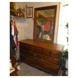 Mid Century Wood 8 Drawer Dresser with Mirror
