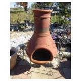 Large Clay Ceramic Chimenea & Wrought Metal Base