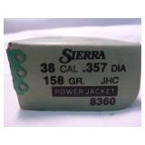 Sierra 38 Cal (.357) 158gr JHC Reloading Bullets
