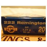 PPU .222 Rem 50gr SP Rifle Ammunition - 20rd