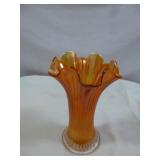 Fenton Fine Ribbed Marigold Glass Swung Vase