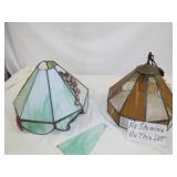 2pc Vintage Leaded Glass Swag Lamp Shades - Repair