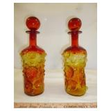 Pair of Blenko Tangerine Amberina Glass Decanters