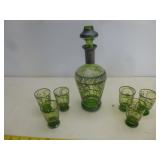 Italian Green Glass & Silver Overlay Decanter Set