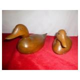 2pc Vintage Hand Carved Solid Wood Ducks