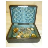 14pc Brooches & Pins In Vintage Lined Sewing Box