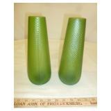 Pair of L.E. Smith Mid Century Green Glass Vases