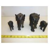 4pc Vintage Carved Ebony or Rose Wood Elephants