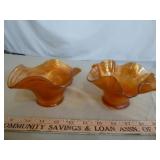 2pc Vintage Marigold Carnival Glass Bowls