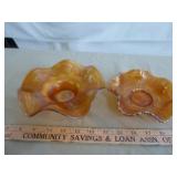 2pc Vintage Marigold Carnival Glass Bowls