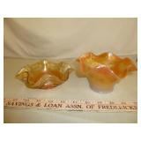 2pc Vintage Marigold Carnival Glass Bowls