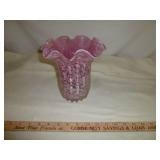Handblown Cased Pink / White Art Glass Vase