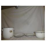 Vintage White Enamel Ware Chamber Pot, Bowl, Etc