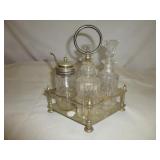 Antique Silver Plate & Cut Glass Table Cruet Set