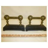 Pair of Antique Brass & Iron Fire Dogs Tool Rests