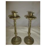 Vintage Highly Decorated Brass Candlesticks