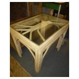 Mid Century Bent Wood Rattan Glass Top Side Table