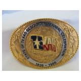 Texas Sesquicentennial Brass & Enamel Belt Buckle