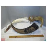 3pc Animal Horns - Carved Buffalo, Ram, Steer