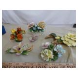6pc Vintage Porcelain Flowers - Capo Di Monte, Etc