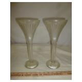 Pair of Vintage Glass Fluted 'Trumpet' Vases