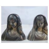 2pc Vintage Cast Metal Silver Plate Madonna Bust