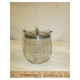 Antique English Glass Silver Plate Biscuit Jar