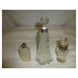 3pc Cut Glass & Sterling Silver Perfume Bottles