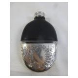 Vintage Etched Silver Plate & Leather Cover Flask