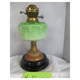 Antique Embossed Green Glass Duplex Oil Lamp