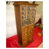 Antique Wood & Glass Apothecary / Spice Cabinet