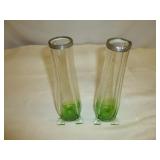 Pair of Art Nouveau Glass & Sterling Silver Vases