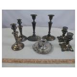 Antique Silver Plate Chamber Stick & Candle Sticks