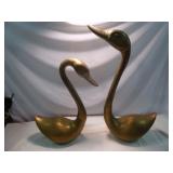 Pair of Mid Century Large Brass Swans
