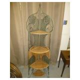 Ornate Wicker & Wrought Metal Folding Corner Shelf