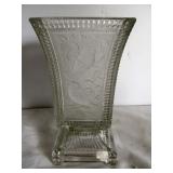 Vintage Czech Heavy Glass Embossed Bird Vase